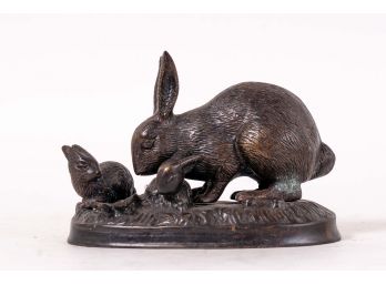 Bronze Mama & Baby Bunnies Figurine