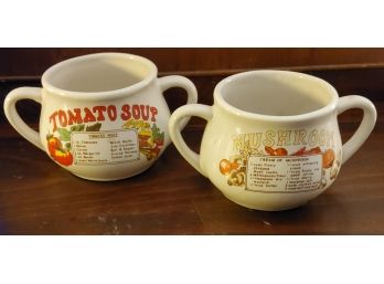 Set Of 2 Vintage Soup Recipe Bowl Mugs With Handles