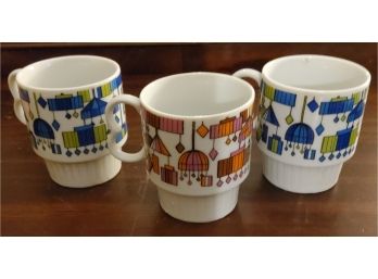 3 Vintage MCM SI Japan Stacking Coffee Mugs With Heart Handles