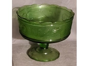 Vintage E.O. Brody Co. M6000 Green Glass Pedestal Candy Dish Cleveland Ohio