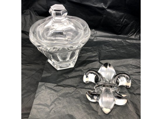 Vintage Baccarat Glass Pieces, Paper Weight And Candy Jar