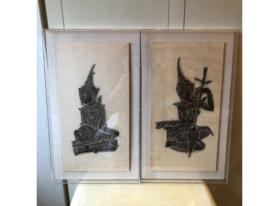 Set Of 2 Professionally Lucite Framed Prints Of Thai Monks