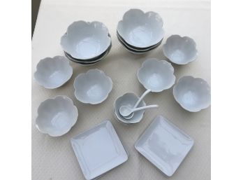 21 Piece White Ceramic Floral Motif Dish Set