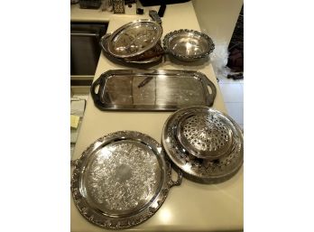 Vintage Misc Silver Plate Platters Lot, 6 Pieces