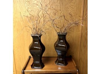 Set Of 2 Ceramic Brown Vases