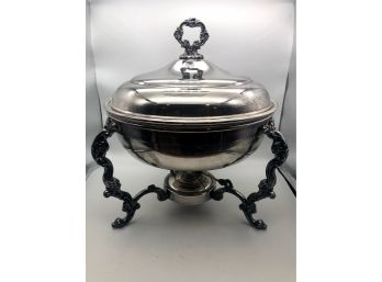 Vintage Silver On Copper Serving Dish With Stand