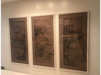 Antique Chinese Paper And Silk Paintings, Set Of 3