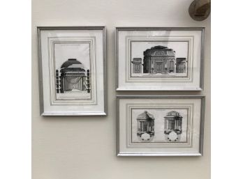 Professionally Framed French Architectural Prints, Set Of 3