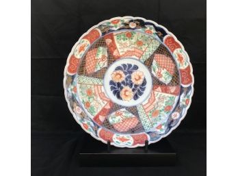 Antique Chinese Imari Shallow Platter On Wooden Stand, Chinoiserie