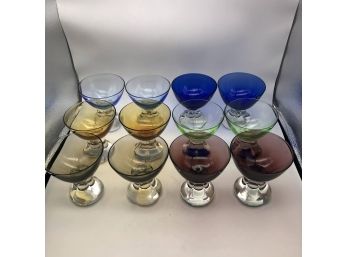 Retro Colorful Glass Goblet Set, 21 Pieces