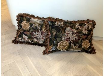 Pair Of Vintage Decorative Tapestry Rectangular Pillows, Set Of 2