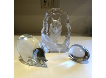 Glass Figurines, 3 Piece Lot - Unsigned