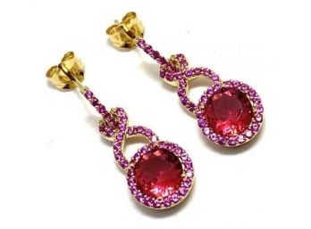 925 Sterling Silver & Yellow Gold Overlay 4.50ctw Ruby Earrings