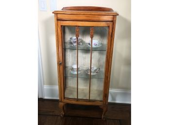 Lovely Small Antique French Curio / Vitrine - Chestnut With Carved Ball & Claw Feet - GREAT SMALL SIZE !