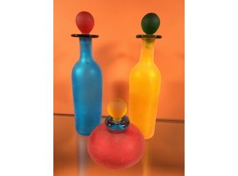 3 Pieces Stunning FRANCO MORETTI Satinato - Murano Art Glass Bottles -BEAUTIFUL ! - All In Excellent Condition