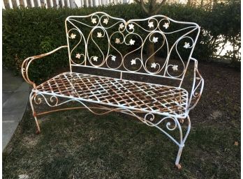 Fabulous Vintage Wrought Iron Garden Settee Old White Paint & Rusty Finish ! Very Cute Piece - Great Lot