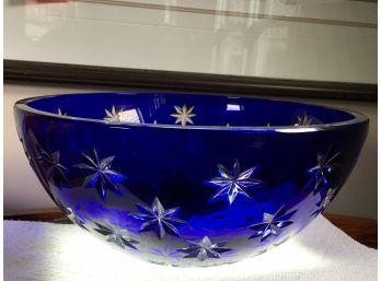 Large FABERGE Cobalt Blue Moon & Stars Cut Crystal Bowl - Mint Condition - Neiman Marcus - Paid $495 - FRANCE