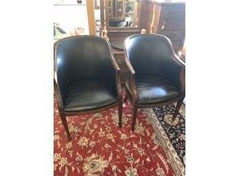 Beautiful Pair Of Vintage Wood/faux Leather Study Chairs