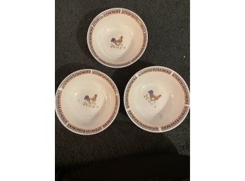 Set Of 3 Everyday Gibson China Rooster Bowls