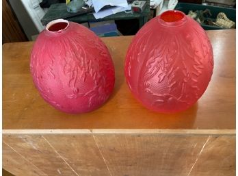 Pair Of Unusual Ruby Red Lamp Part / Shades