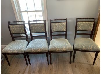 Set Of 4 Beautifully Carved And Upholstered Chairs