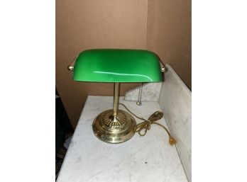 Modern Metal Bankers Lamp With Green Shade