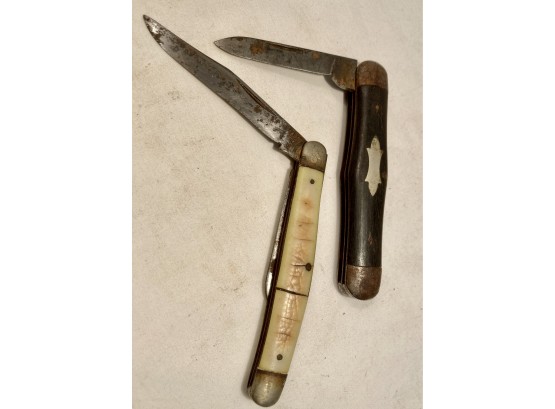 Lot Of 2 Knives One With Ivory/mother Of Pearl(?) Handle And One With Wood