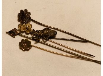 Lot 4 Of 5 Antique Stick All Metal Pins
