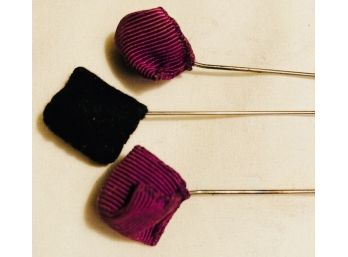 Set Of 3 Vintage Fabric Stick Pins