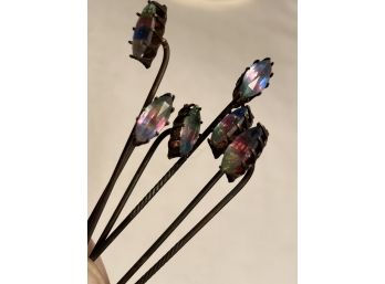 Stick Pins With Water Melon Colored Stones (?)