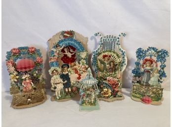 Five Antique 3D Valentines Day Cards