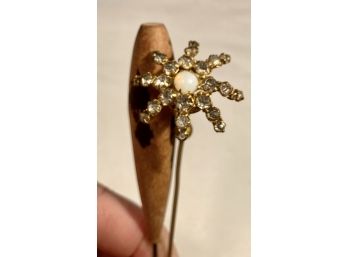 2 Hat Pins And Natural And A Nice Ornate Flower With Many Stones.