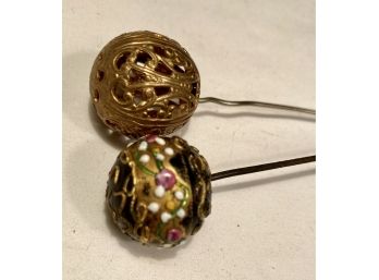 Very Nice All Metal Stick Pin With An Decorated Hat Pin