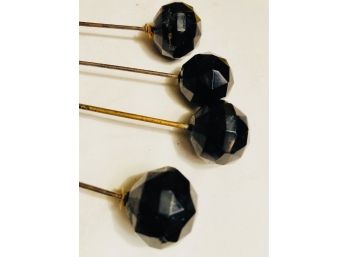 4 Black Vintage Hat Pins