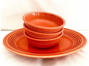 Vintage Homer Laughlin Fiestaware Persimmon Large Oval Serving Platter  And Small Bowls