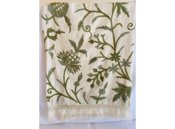 Vintage Ethan Allen Crewel Embroidered Wool Throw