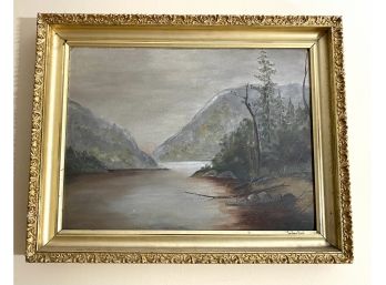 'The River Bend' Oil On Board By E. Harrington