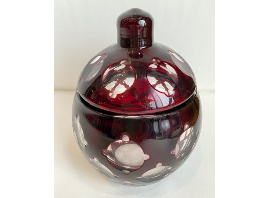 Vintage Bohemian Ruby Glass Covered Canister