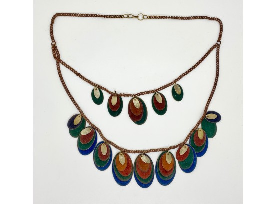 Vintage 1970s Felted Brass Two Tier Necklace