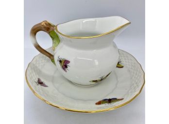 Herend Handpainted Creamer & Plate With Gold, Hungary