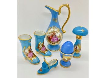 Limoges Vintage Miniatures, Blue Shoes, Jug & More, 8 Pieces, France