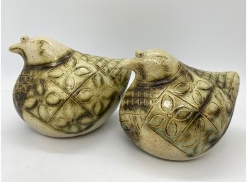 Pair Handmade Ceramic Birds, Signed