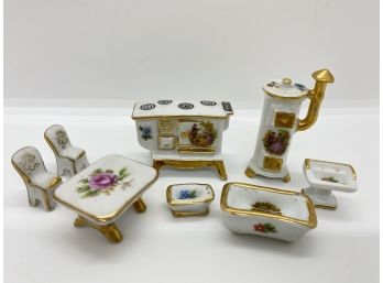 Limoges Vintage Miniatures, Kitchen & Bathroom Furniture, 8 Pieces, France