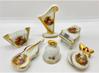 Limoges Vintage Miniatures, Musical Instruments, 6 Pieces, France