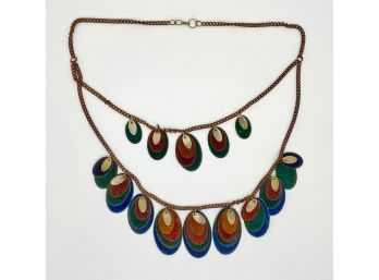 Vintage 1970s Felted Brass Two Tier Necklace