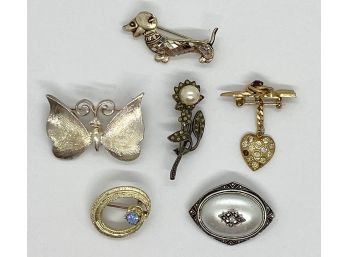 6 Vintage Broaches, Pins Jewelry, Flower Marked 925 Sterling