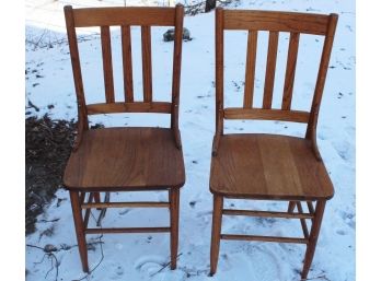 Pair Of Vintage Oak Slat Back Chairs