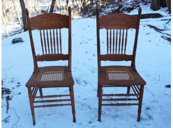 Pair Of  Pressed Back Cane Chairs