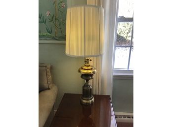 Tall Vintage Brass And Wood Table Lamp #2