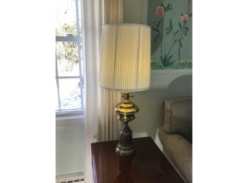 Tall Vintage Brass And Wood Table Lamp #1